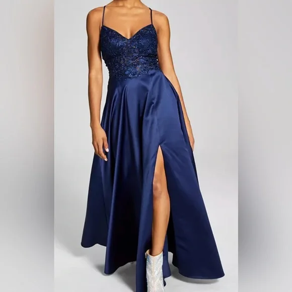 chinese dress ladies Long Formal Dress 5416bn by Blondie Nites Navy / 9